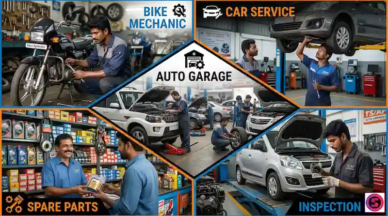 Automobile services, car service centers, bike mechanics